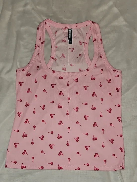 Pink Cherry-Print Tank & Shorts Sleep Set  Medium - Picture 7 of 7
